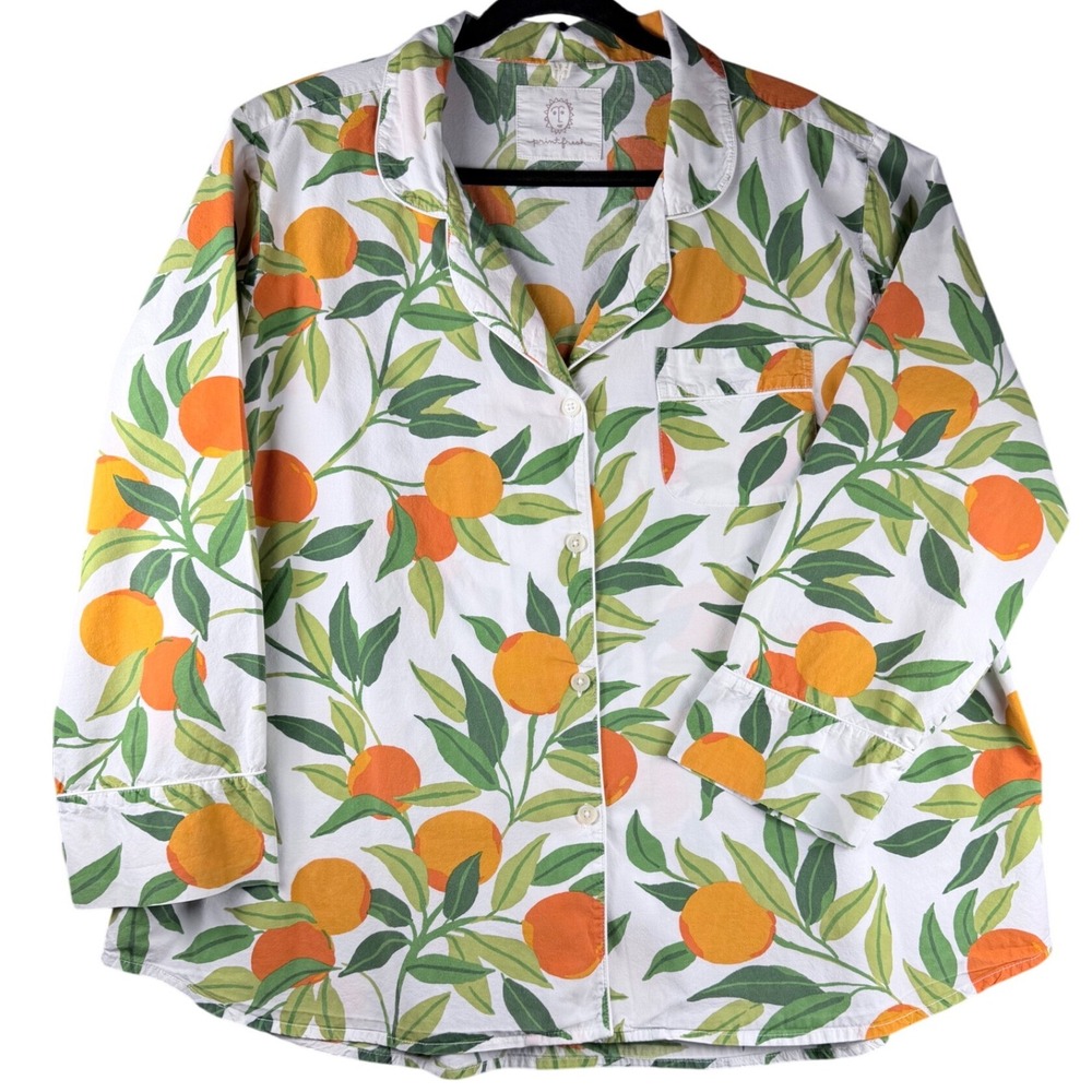 Printfresh Clementine Organic Cotton Pajama Top Orange Citrus Print Womens 2X